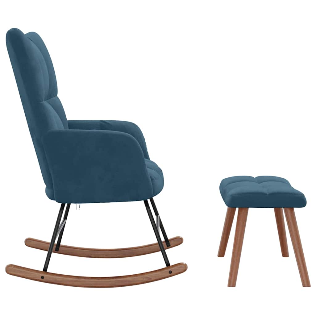 Mecedora con taburete de terciopelo azul
