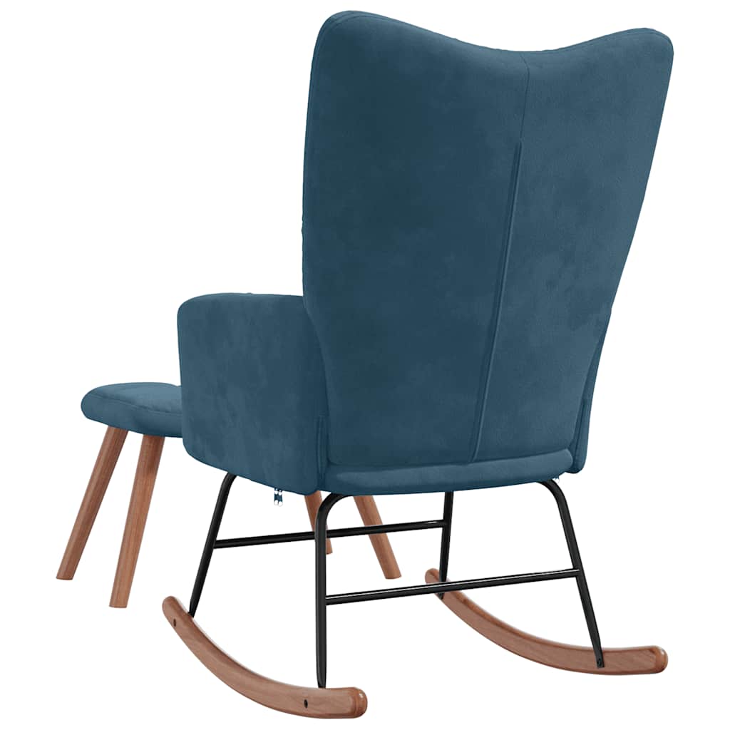 Mecedora con taburete de terciopelo azul
