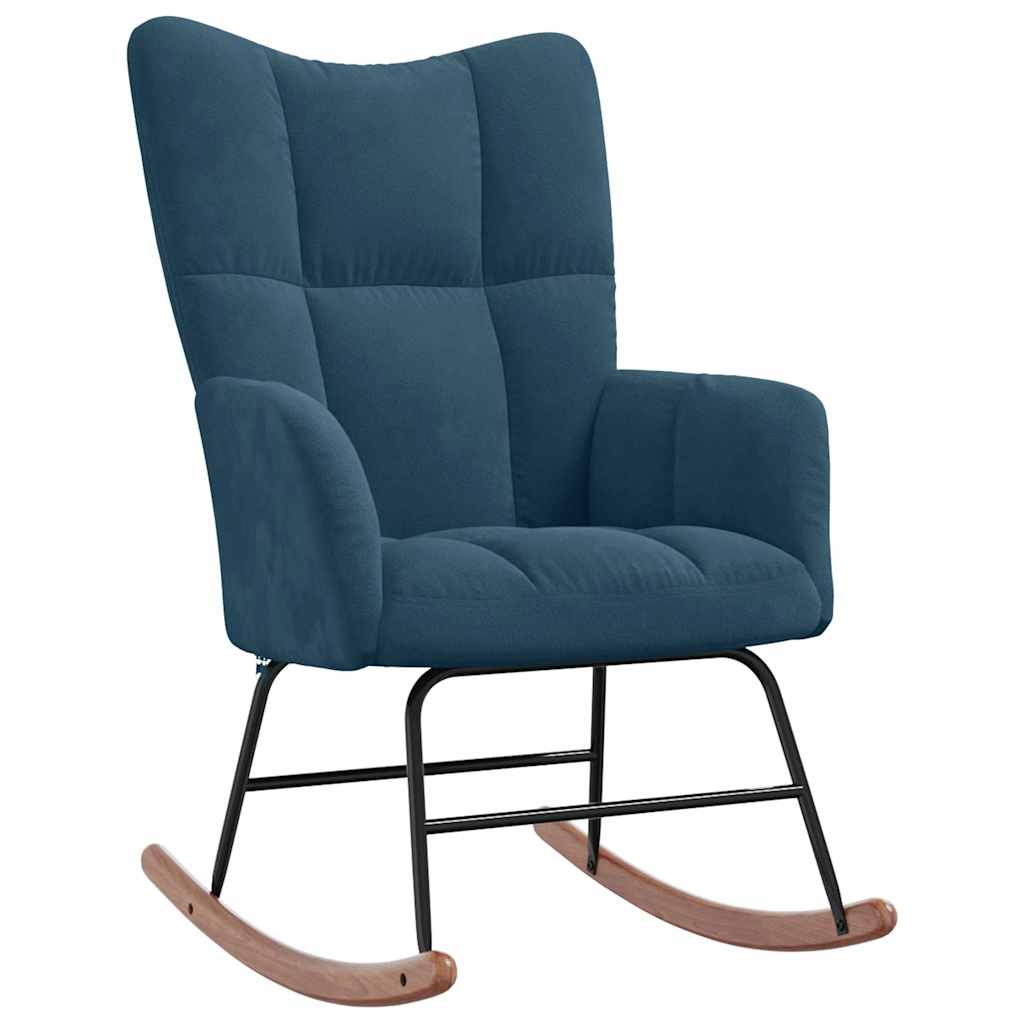 Mecedora con taburete de terciopelo azul