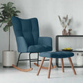 Mecedora con taburete de terciopelo azul