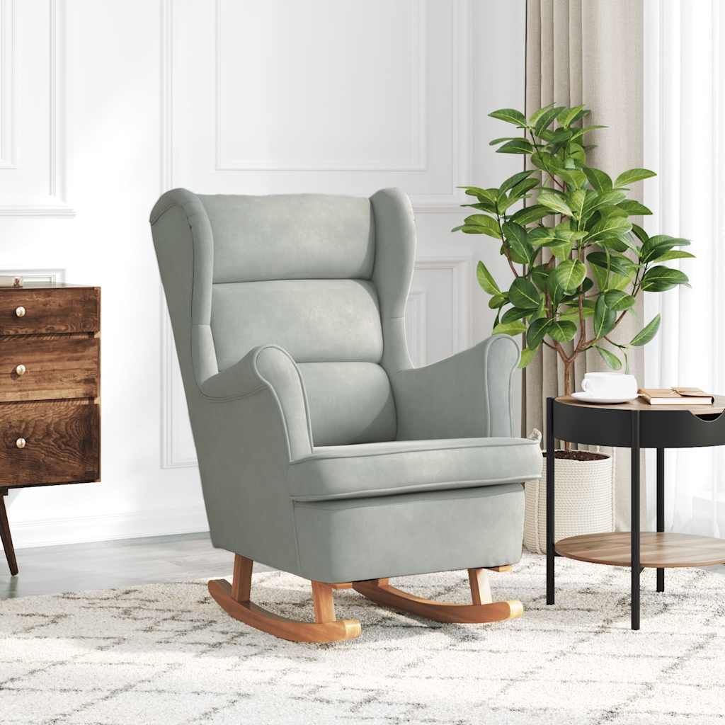 High-back yellow velvet rocking chair, solid wood