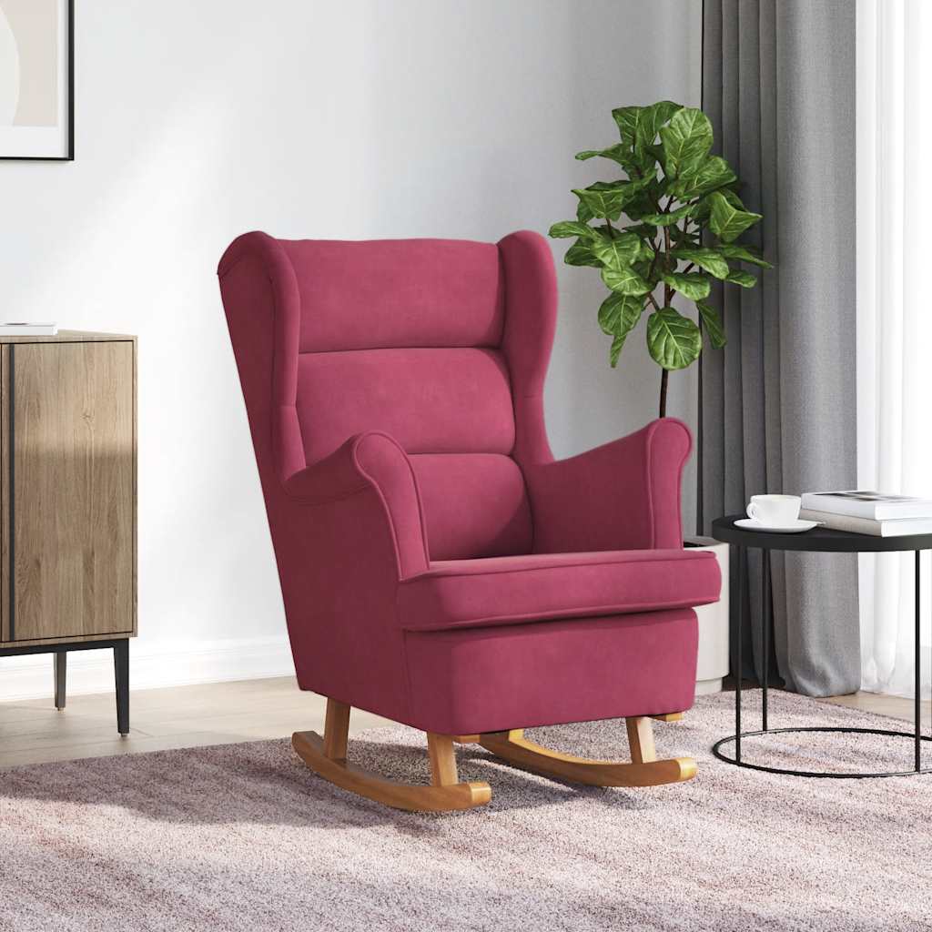 High-back yellow velvet rocking chair, solid wood