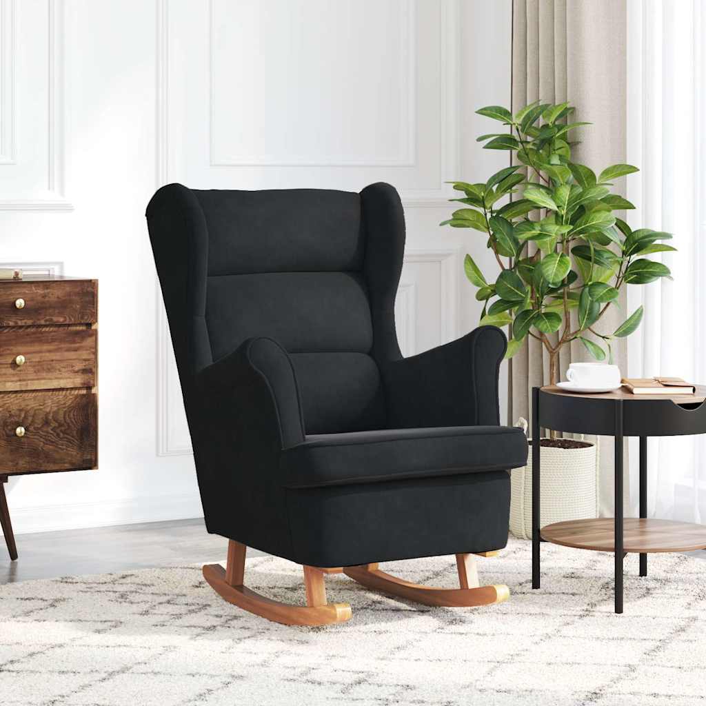High-back yellow velvet rocking chair, solid wood