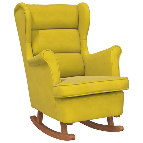 Mecedora con respaldo alto de terciopelo amarillo madera maciza