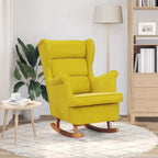 Mecedora con respaldo alto de terciopelo amarillo madera maciza