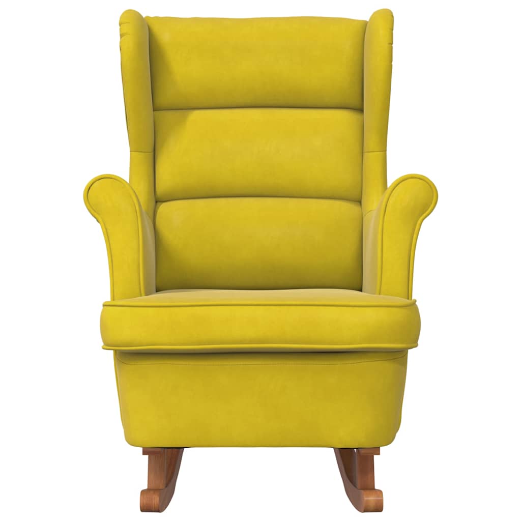 Mecedora con respaldo alto de terciopelo amarillo madera maciza