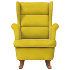 Mecedora con respaldo alto de terciopelo amarillo madera maciza
