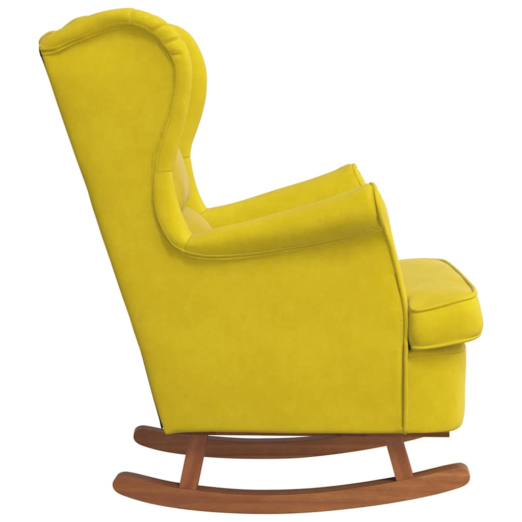 Mecedora con respaldo alto de terciopelo amarillo madera maciza