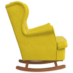 Mecedora con respaldo alto de terciopelo amarillo madera maciza