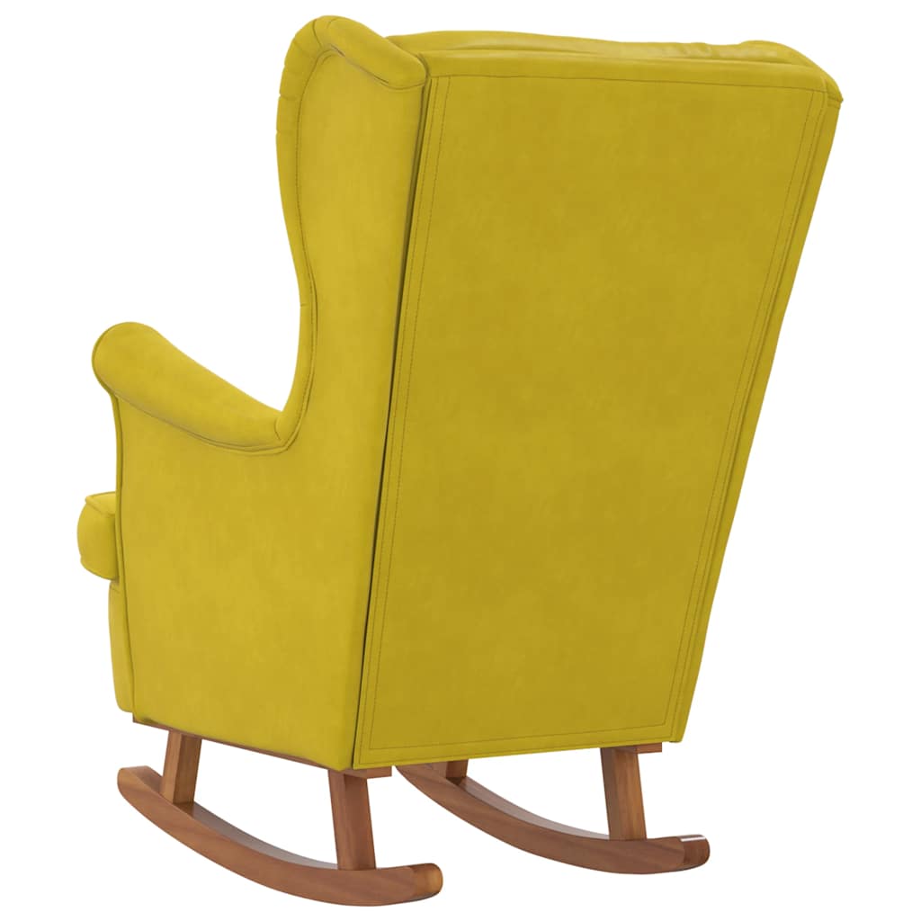 Mecedora con respaldo alto de terciopelo amarillo madera maciza