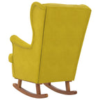Mecedora con respaldo alto de terciopelo amarillo madera maciza