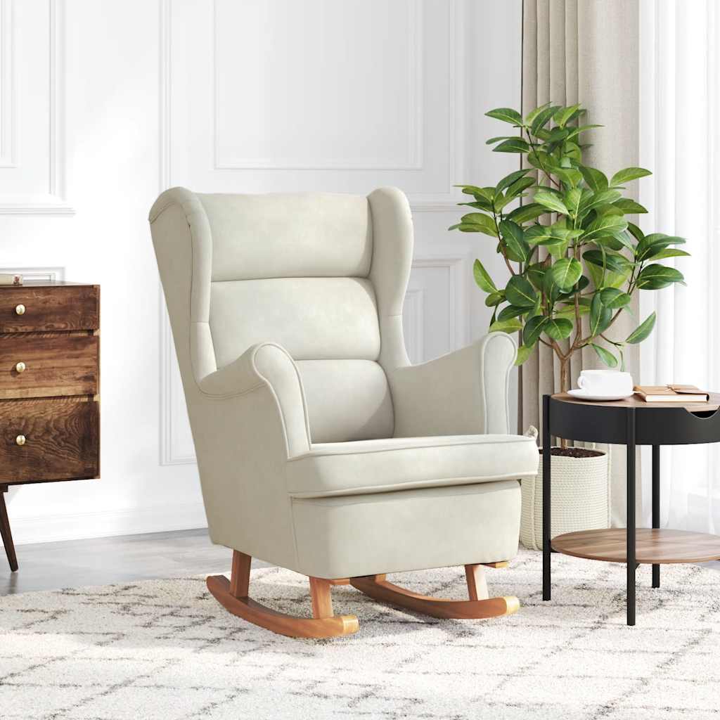 High-back yellow velvet rocking chair, solid wood
