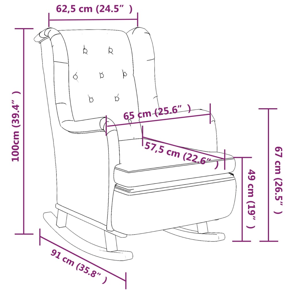 Sillón con patas mecedoras madera caucho terciopelo gris oscuro