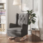 Dark grey velvet rocking armchair with rubber wood legs