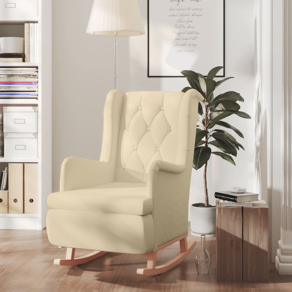 Sillón con patas mecedoras madera caucho terciopelo gris oscuro