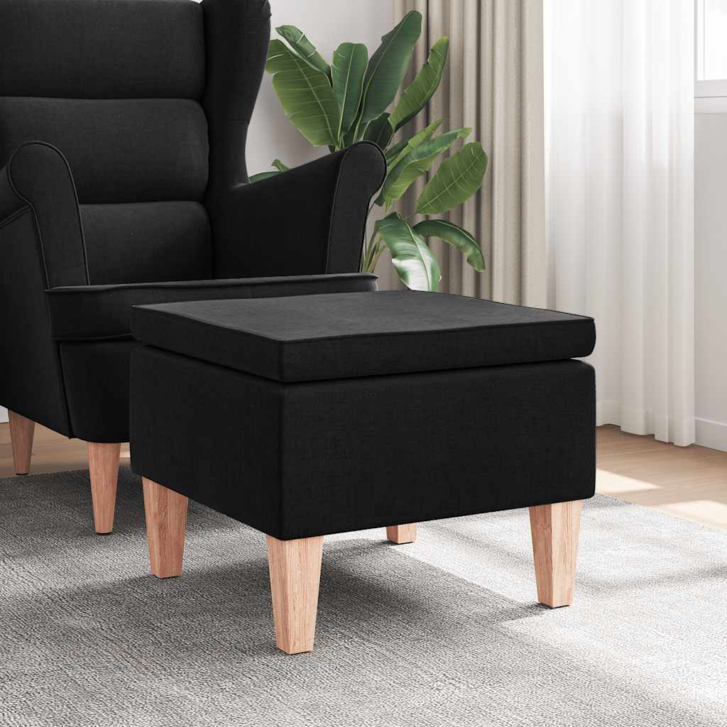Taburete con patas de madera tapizado tejido crema