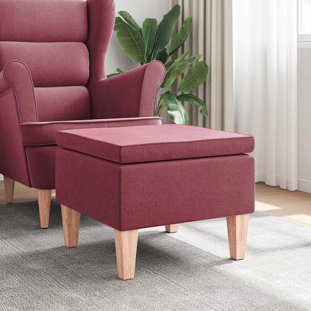 Taburete con patas de madera tapizado tejido crema