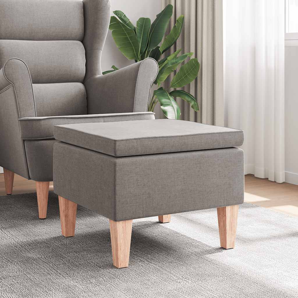 Taburete con patas de madera tapizado tejido crema