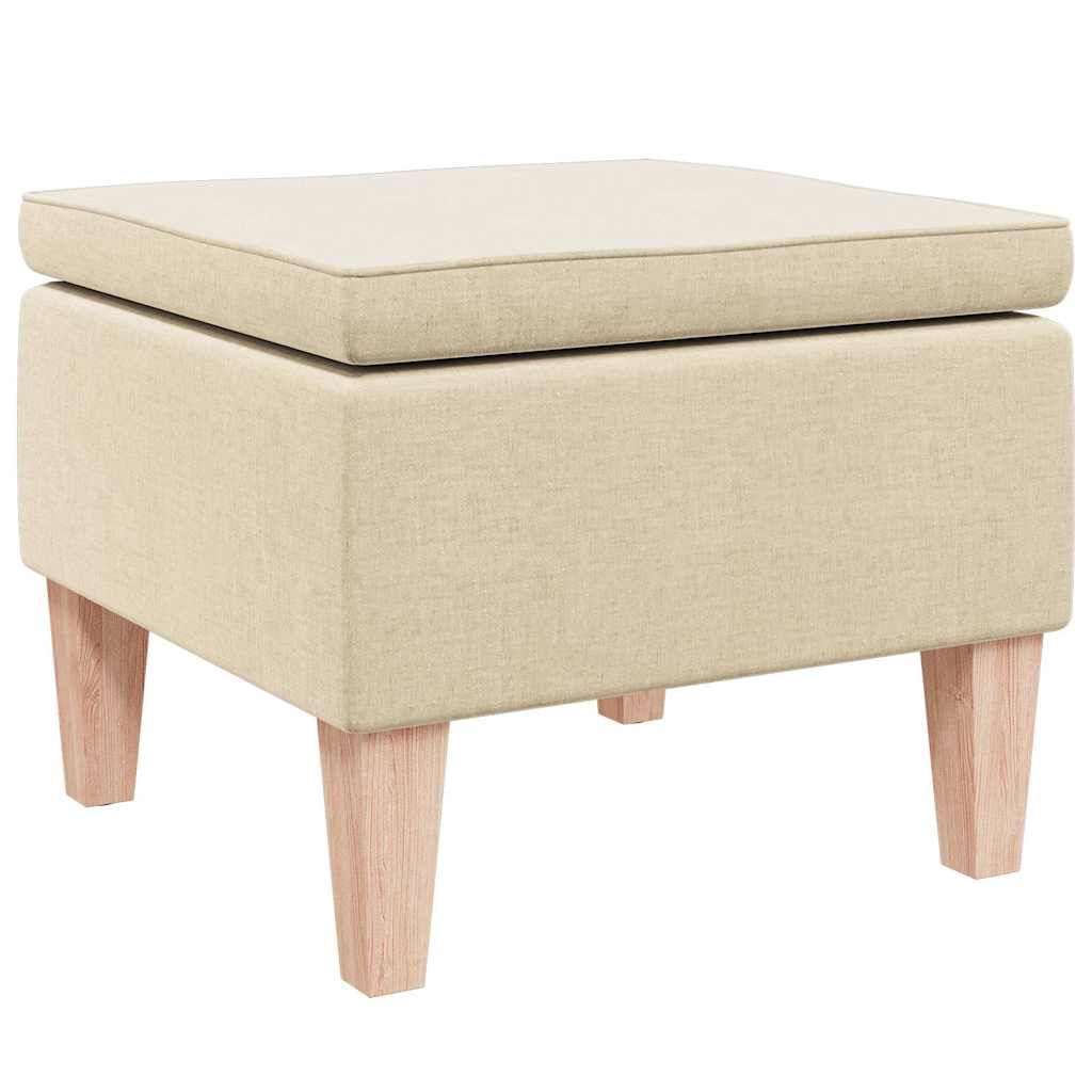 Taburete con patas de madera tapizado tejido crema
