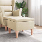 Taburete con patas de madera tapizado tejido crema