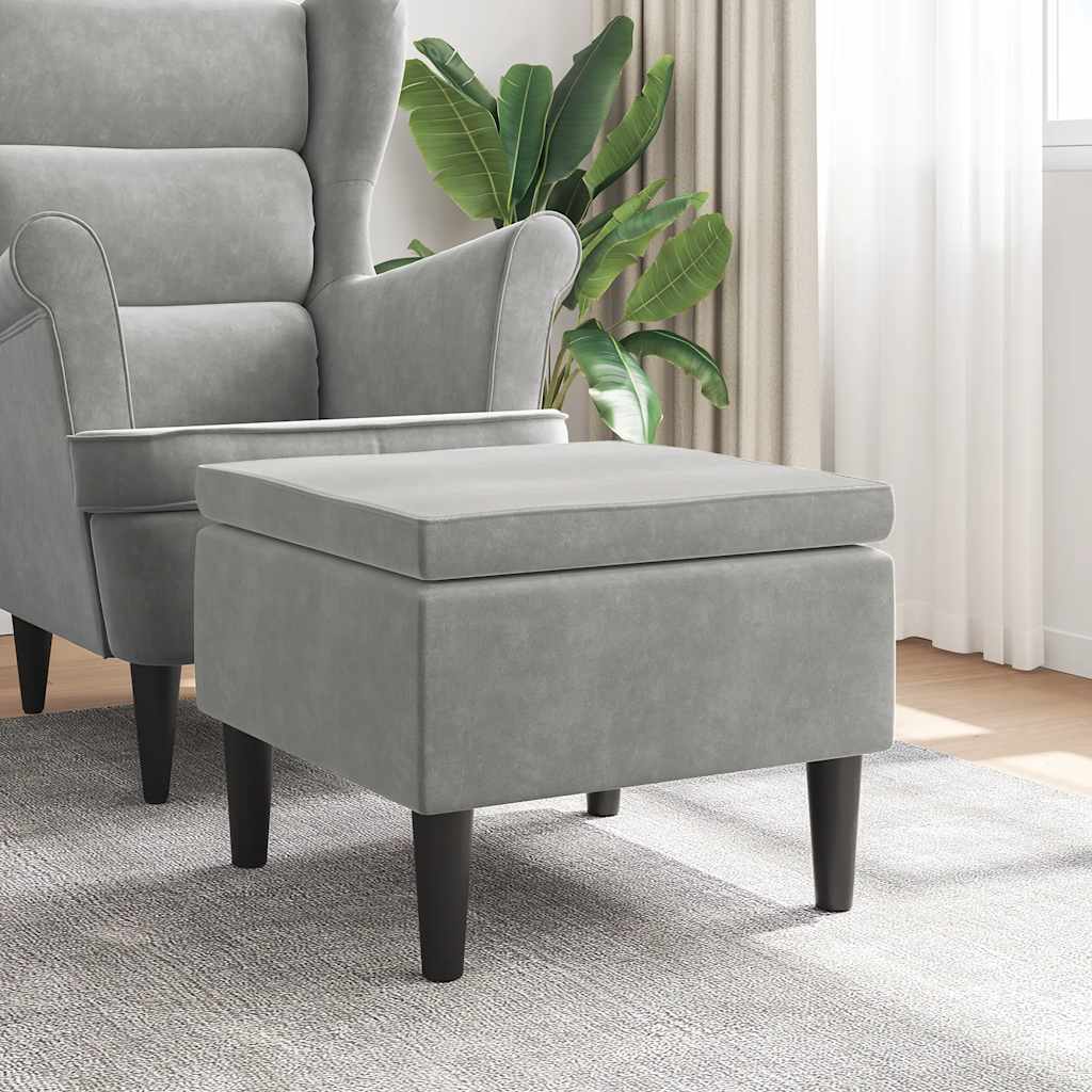 Taburete con patas de madera y terciopelo color crema