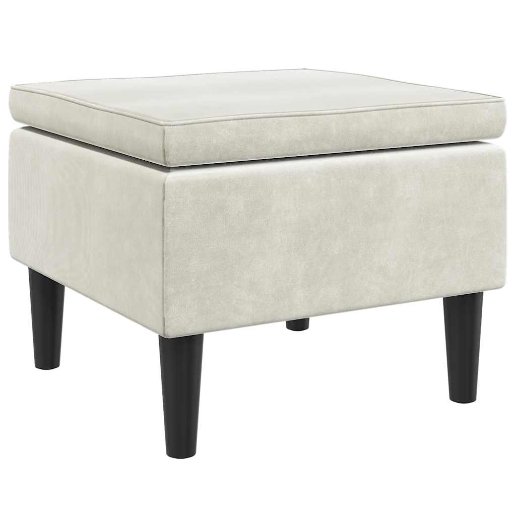 Taburete con patas de madera y terciopelo color crema