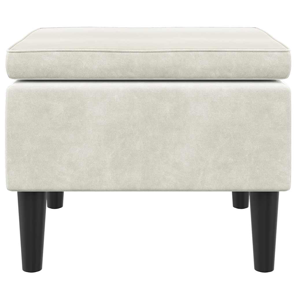 Taburete con patas de madera y terciopelo color crema