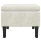 Taburete con patas de madera y terciopelo color crema