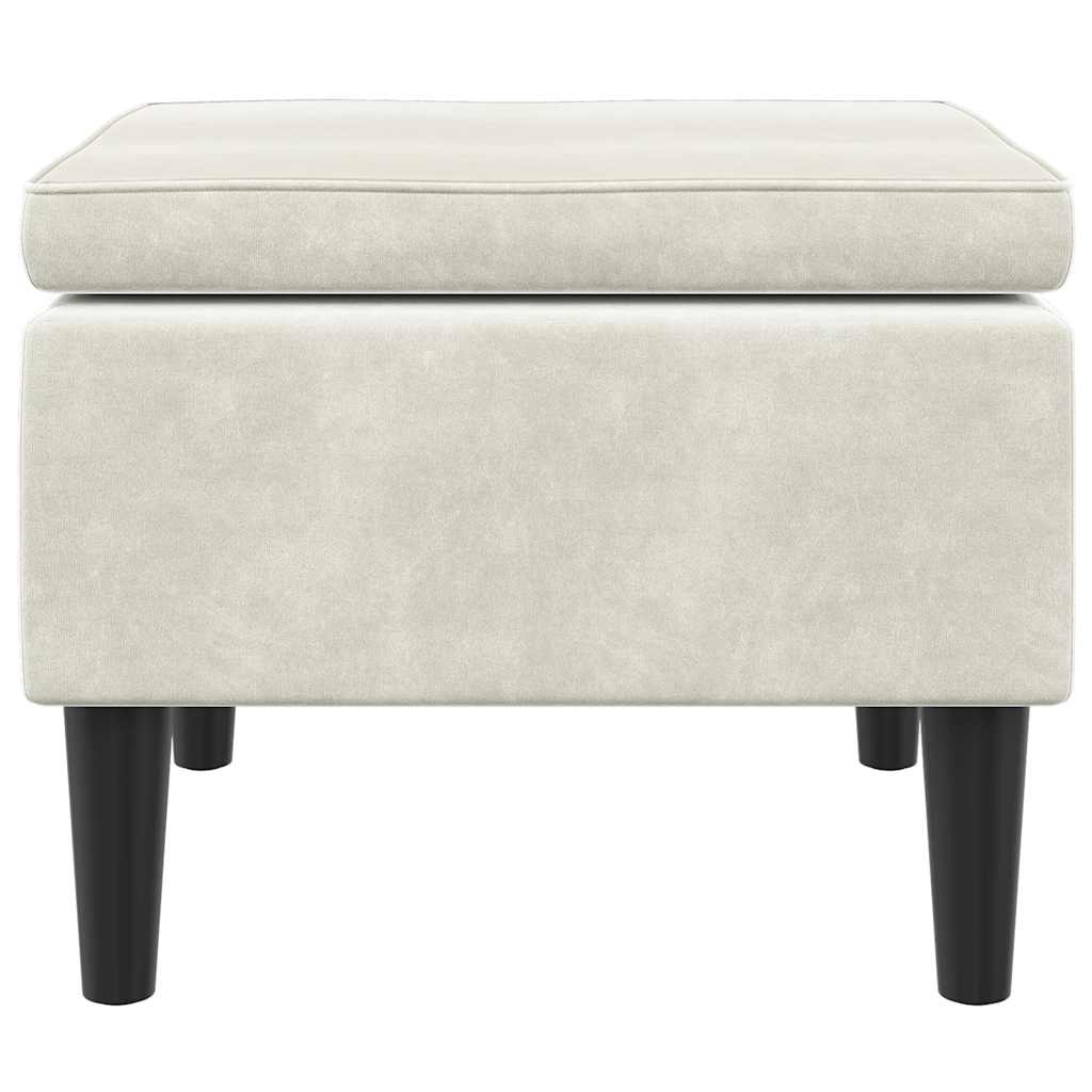 Taburete con patas de madera y terciopelo color crema