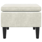 Taburete con patas de madera y terciopelo color crema