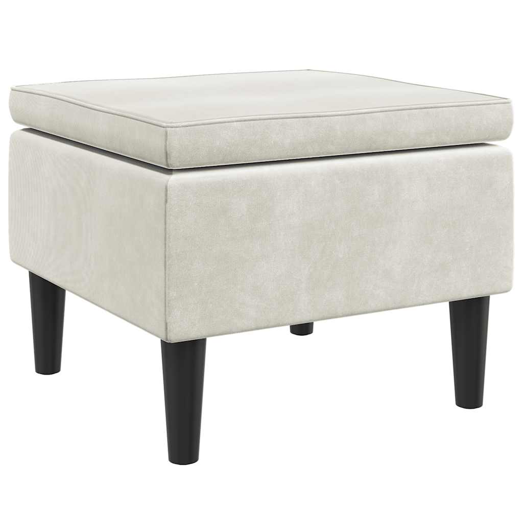 Taburete con patas de madera y terciopelo color crema