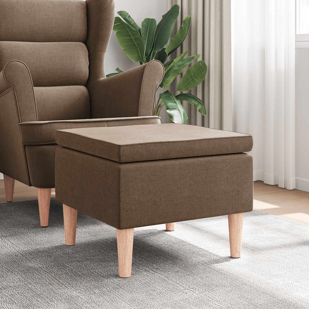 Taburete con patas de madera tapizado tejido crema