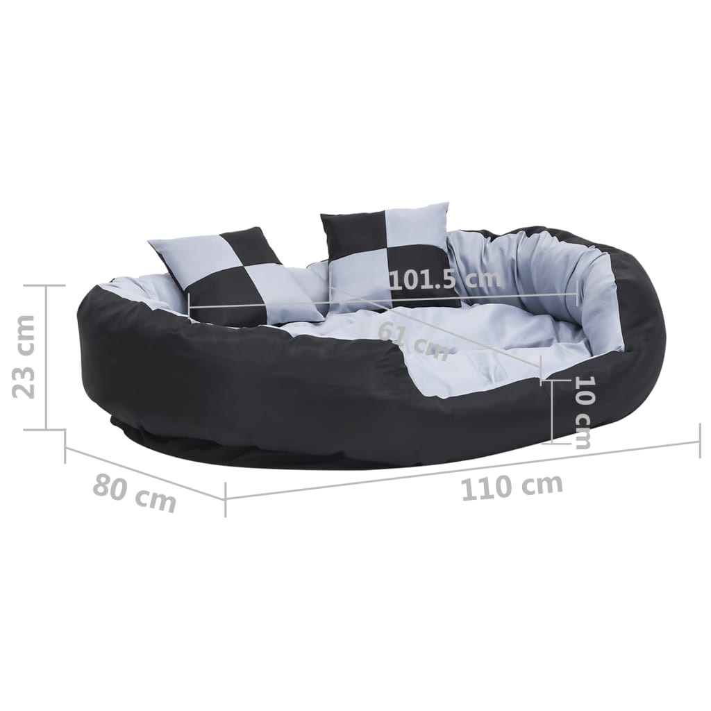 Cojín para perro reversible y lavable gris y negro 110x80x23 cm