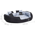 Cojín para perro reversible y lavable gris y negro 110x80x23 cm