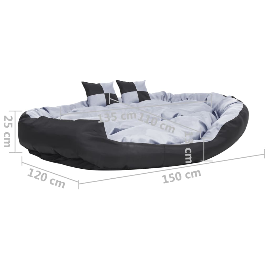Cojín para perro reversible y lavable gris y negro 150x120x25 cm