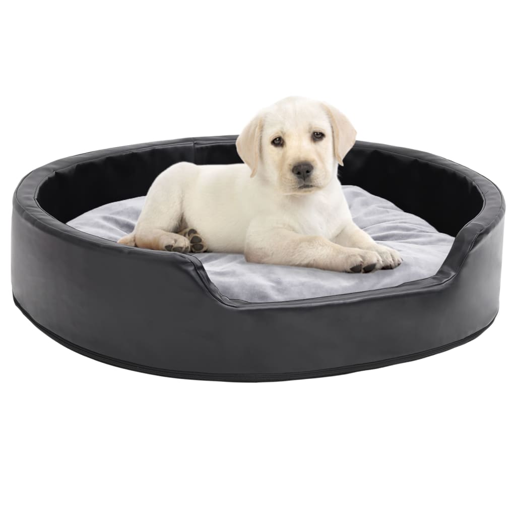 Cama para perros felpa y cuero sintético negra 90x79x20 cm
