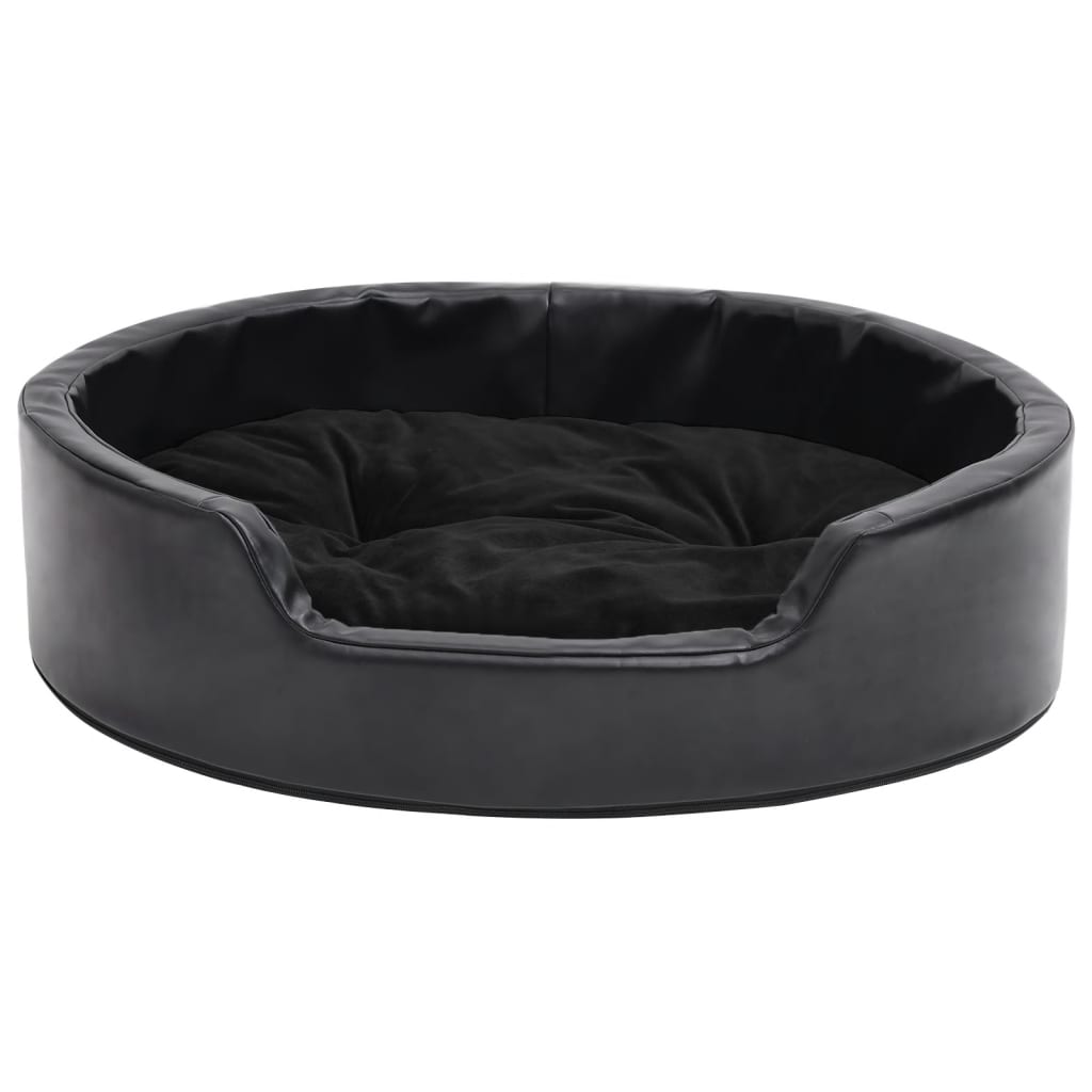 Cama para perros felpa y cuero sintético negra 69x59x19 cm