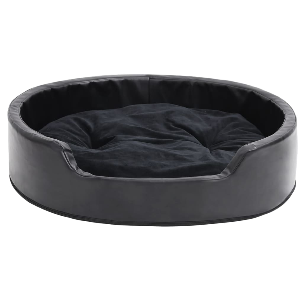 Cama para perros felpa y cuero sintético negra 79x70x19 cm
