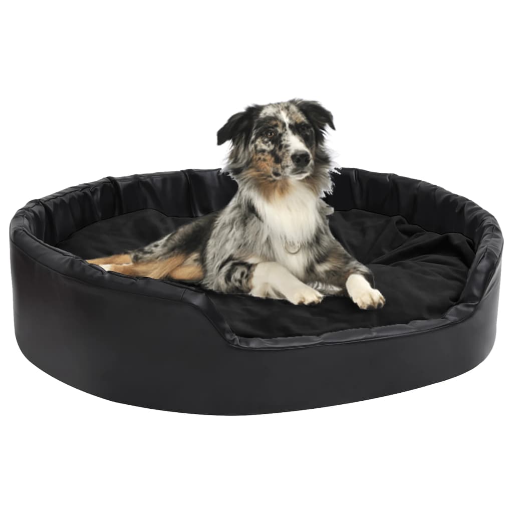 Cama para perros felpa y cuero sintético negra 90x79x20 cm