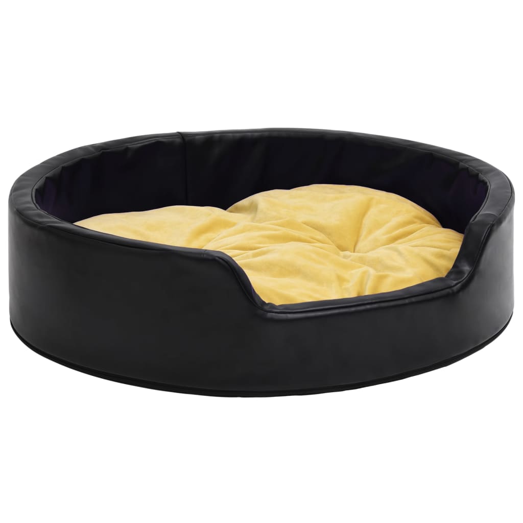 Cama de perro felpa y cuero sintético negro amarillo 99x89x21cm