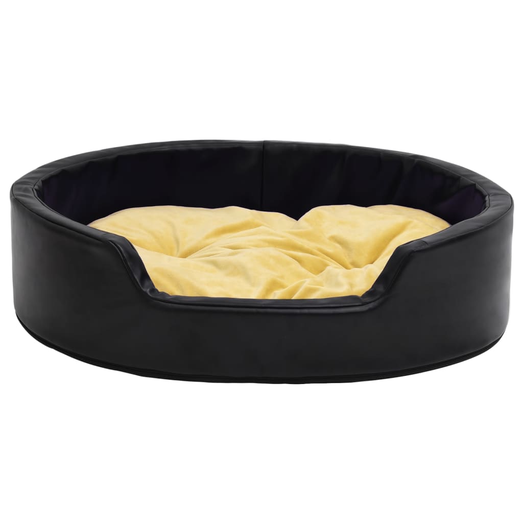 Cama de perro felpa y cuero sintético negro amarillo 99x89x21cm