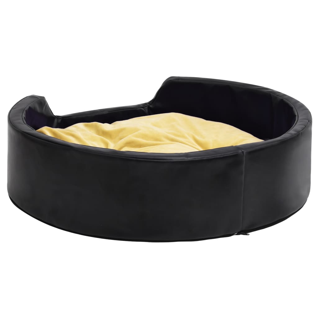Cama de perro felpa y cuero sintético negro amarillo 99x89x21cm