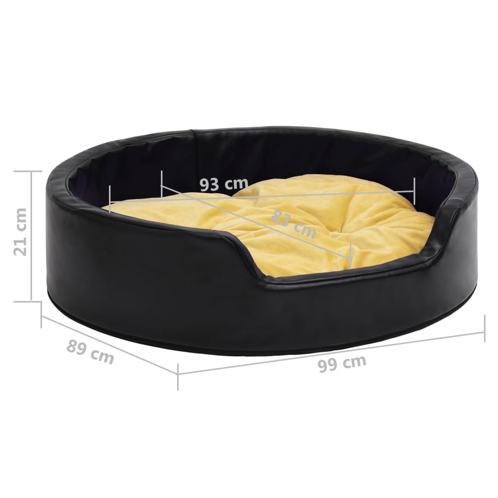 Cama de perro felpa y cuero sintético negro amarillo 99x89x21cm
