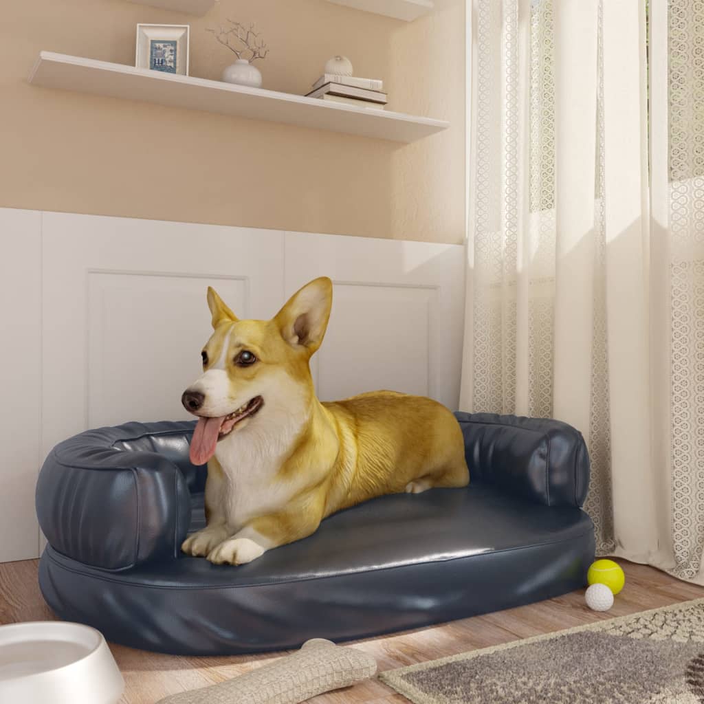 Cama para perros de espuma cuero sintético azul oscuro 60x42 cm