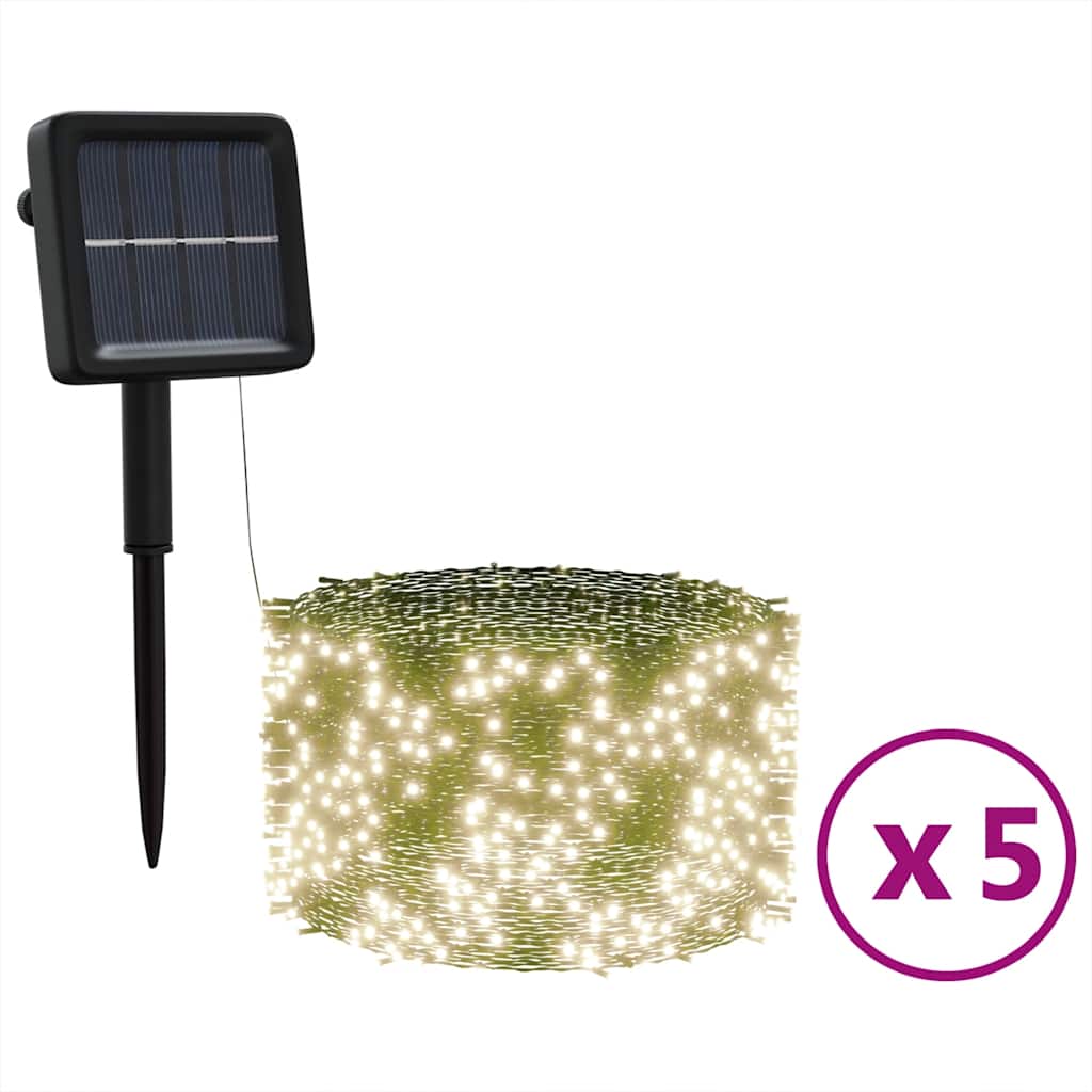 Tira de luces solares LED 5 uds blanco cálido interior/exterior