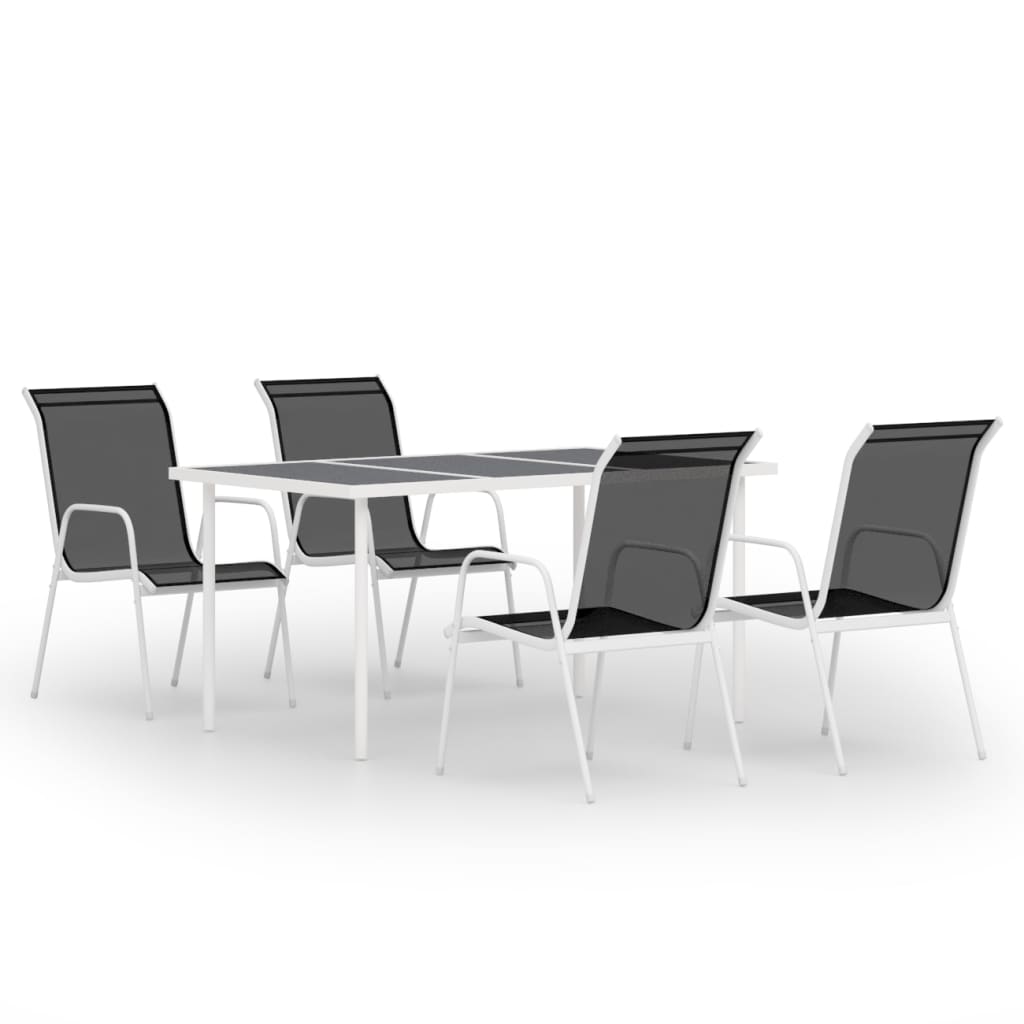 Juego de comedor de jardín 5 piezas de acero negro