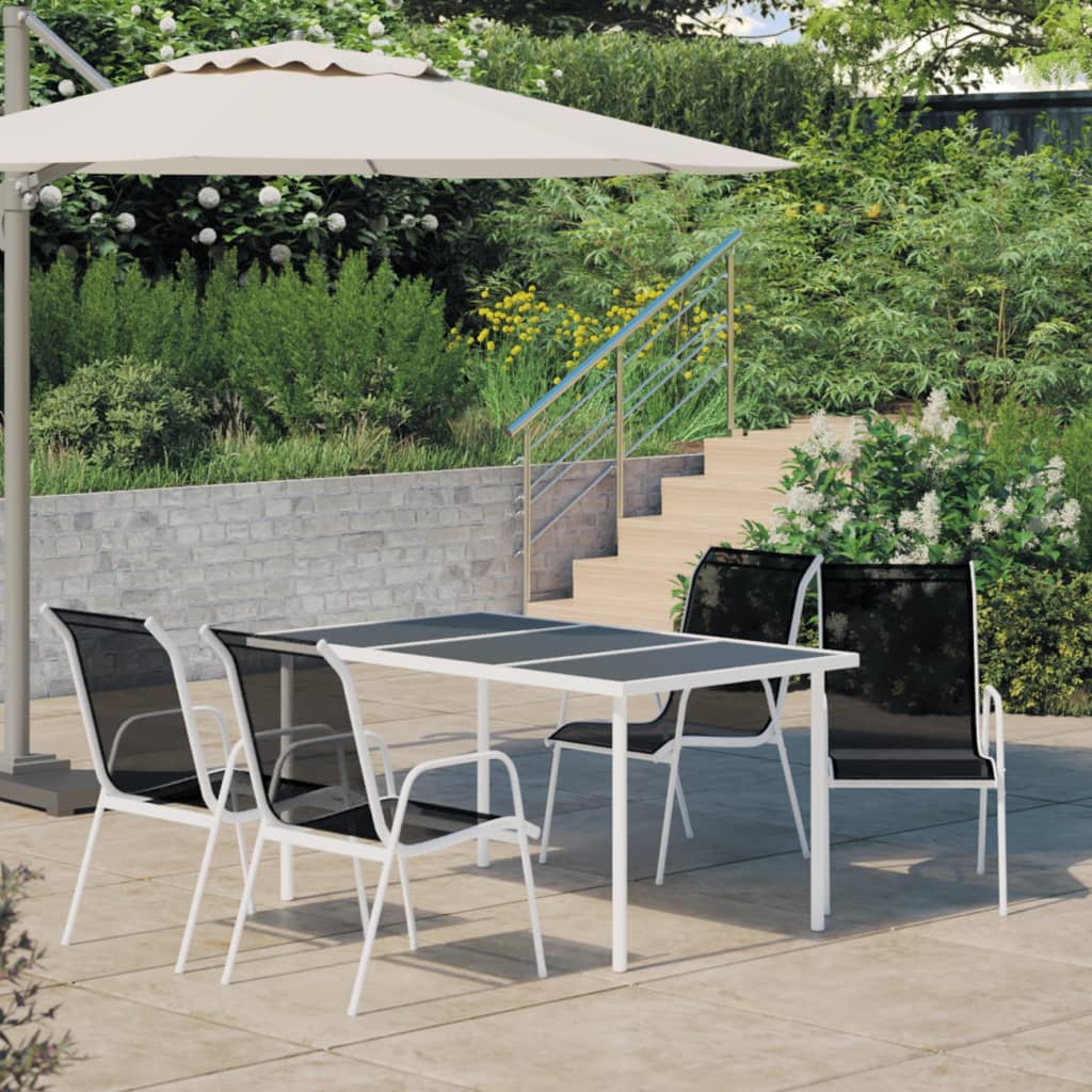 Juego de comedor de jardín 5 piezas de acero negro