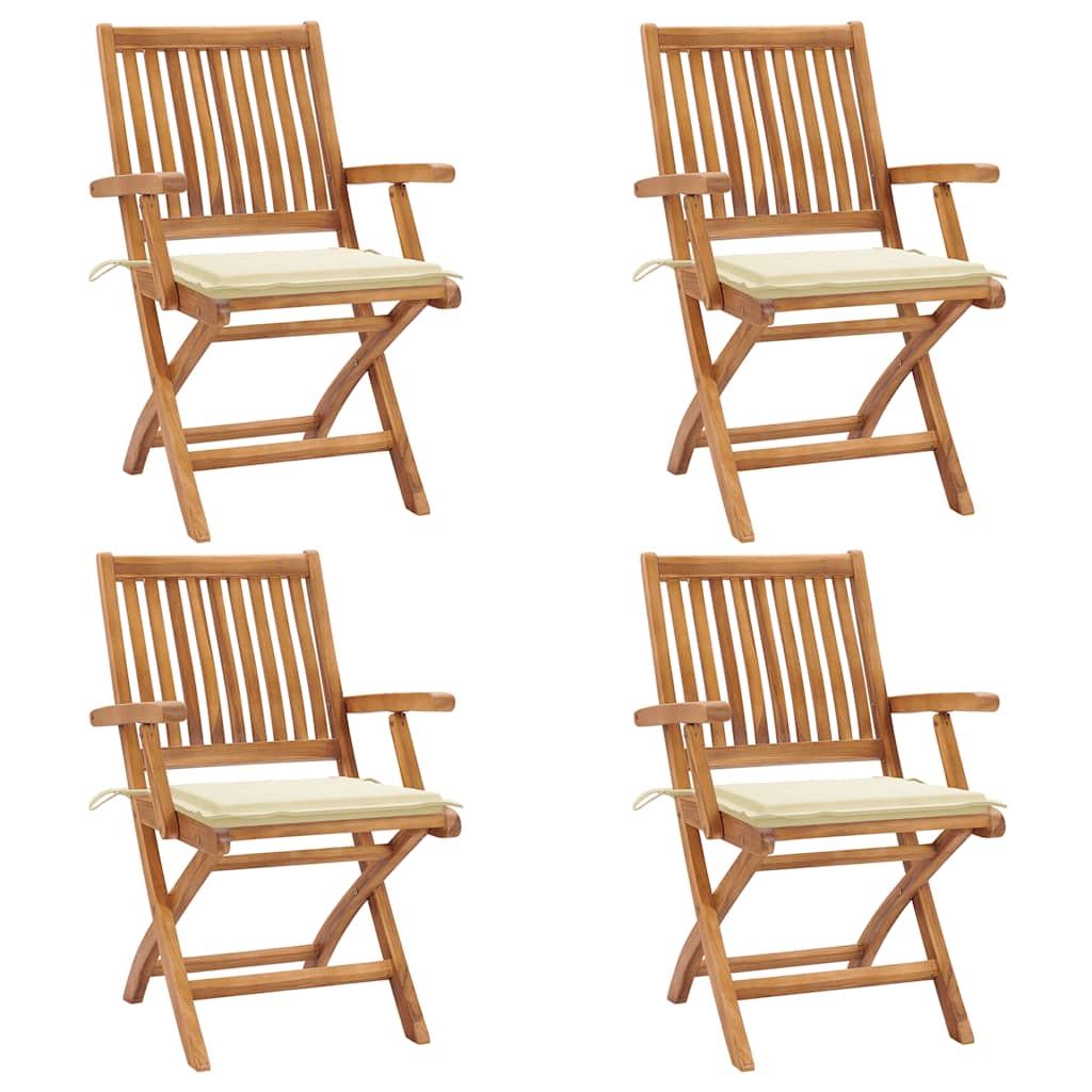 Folding Garden Chairs 4 pcs Solid Teak Wood with Cushions