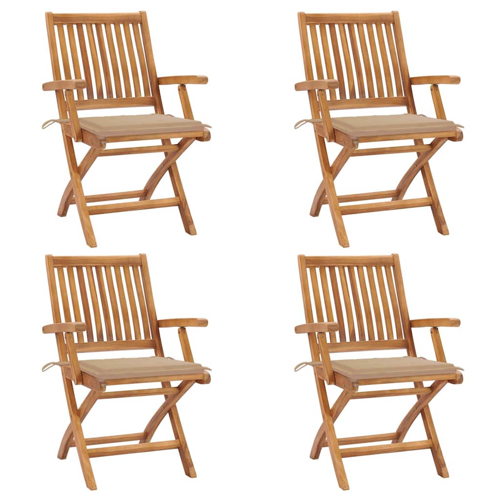 Folding Garden Chairs 4 pcs Solid Teak Wood with Cushions