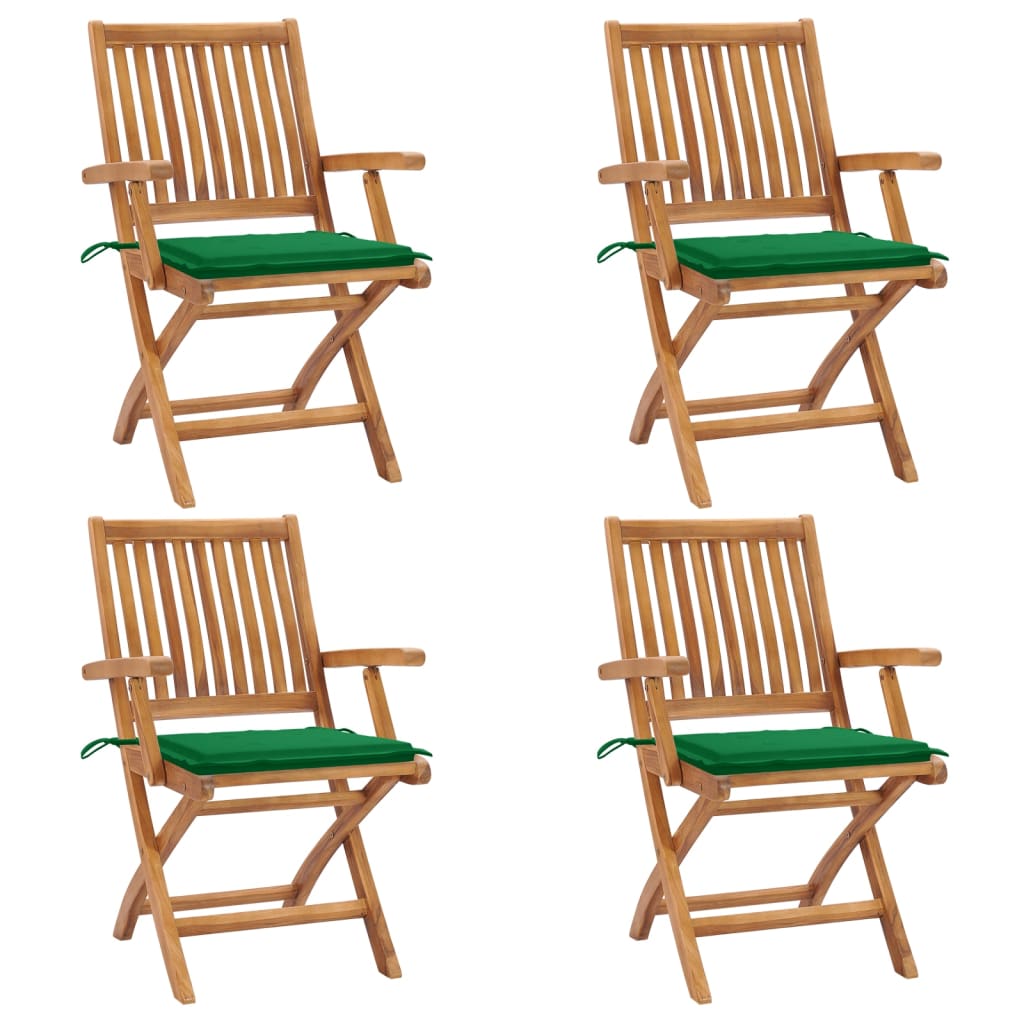 Folding Garden Chairs 4 pcs Solid Teak Wood with Cushions